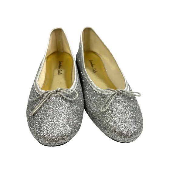 London Sole Silver Glitter Ballet Flats With Bow Accent - Size 40 - Made In Fran - Picture 4 of 6